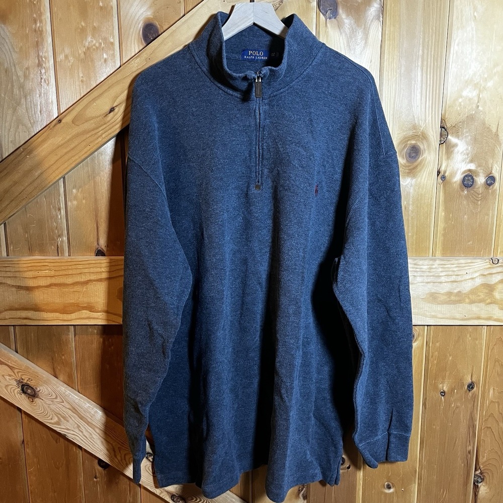 Polo Ralph Lauren Men's‎ 2XLT Tall Dark Gray 1/4 Zip Pullover Maroon Pony